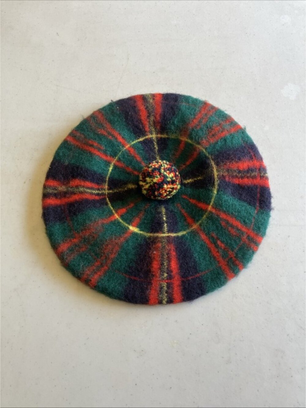 Vintage Scottish Tartan Beret Erracht Cameron 100% Wool Pom-Pom Made in Scotland